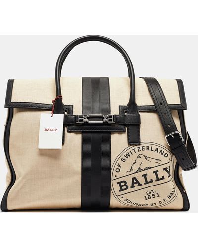 Bally /natural Canvas And Leather Vesper Travel Tote - Metallic