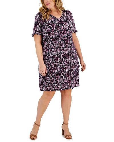 Connected Apparel Plus Floral Print Polyester Midi Dress - Multicolor