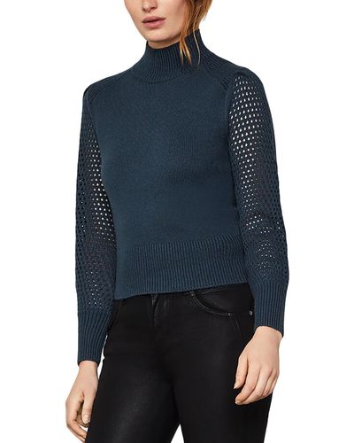 BCBGMAXAZRIA Turtleneck Cropped Pullover Sweater - Blue