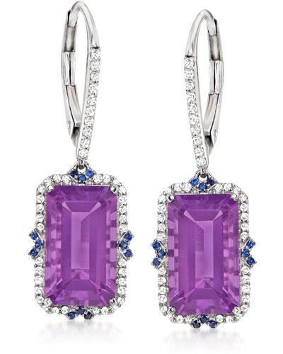 Ross-Simons Amethyst And . Diamond Drop Earrings With Sapphire Accents - Purple