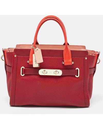 COACH Two Tone Leather swagger 27 Carryall Tote - Red