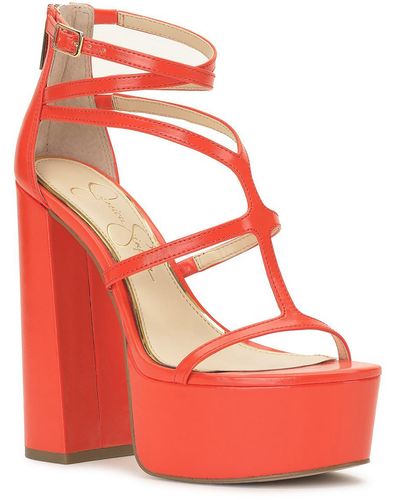 Jessica Simpson Aamina Patent Strappy Platform Heels - Red