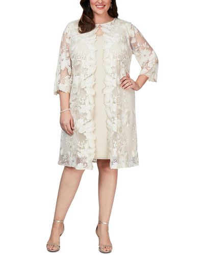 Alex Evenings Plus Layered Embroidered Cocktail And Party Dress - White