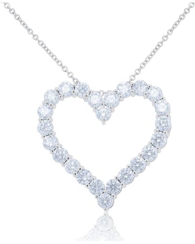 Diana M. Jewels 18kt White Gold Open Heart Pendant Featuring 5.85 Cts Of Round Diamonds - Blue