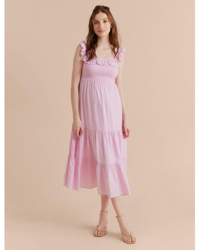 A Pea In The Pod Ruffle Smocked Midi Maternity Dress - Pink