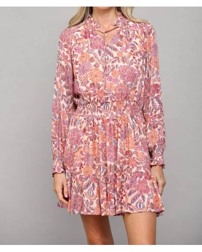 Fate Floral Print With Lurex Long Sleeve Dress - Pink