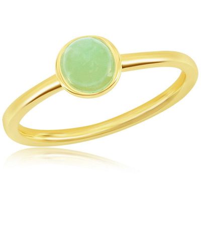 Simona Sterling Silver 5mm Round Jade Solitaire Ring - Gold Plated - Green
