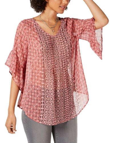 Style & Co. Pintuck Sheer Peasant Top - Red