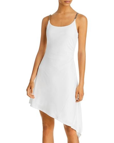 Aqua Asymmetric Midi Slip Dress - White