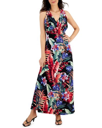 Connected Apparel Printed Polyester Maxi Dress - White
