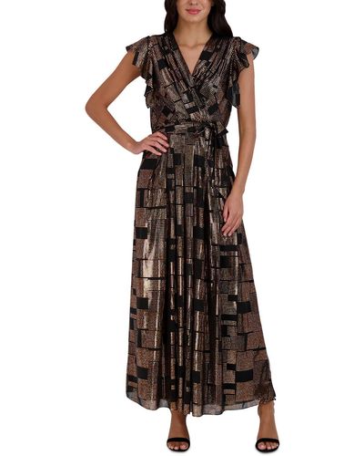 Donna Ricco Metallic Long Maxi Dress - Brown