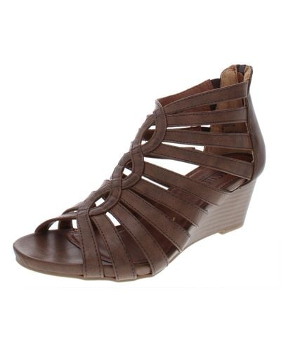 White Mountain Victoria Faux Leather Caged Wedge Sandals - Brown