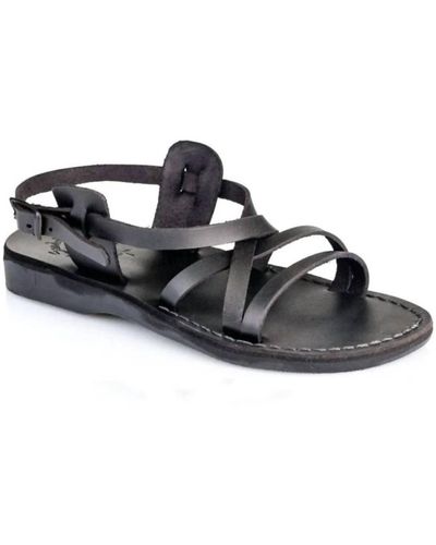 Jerusalem Sandals Tzippora Leather Strappy Slingback Sandal - Black