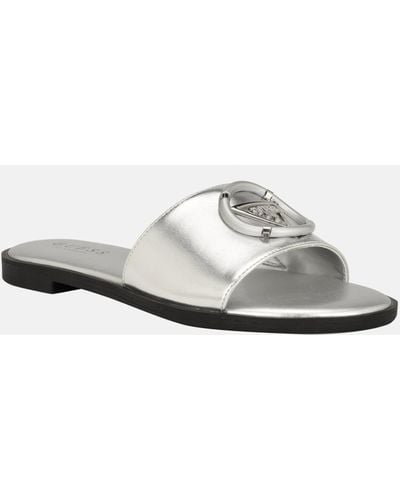 Guess Factory Magnify Faux-leather Beach Slides - White