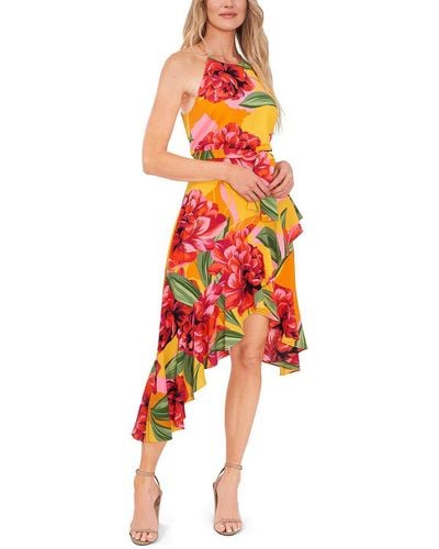 Cece Floral Hi-low Halter Dress - Orange