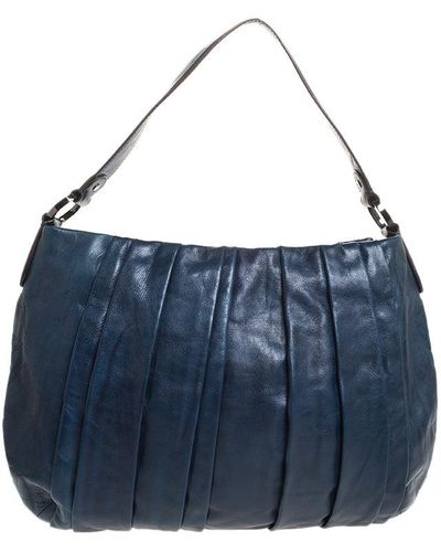 DKNY Pleated Leather Floral Chain Detail Hobo - Blue