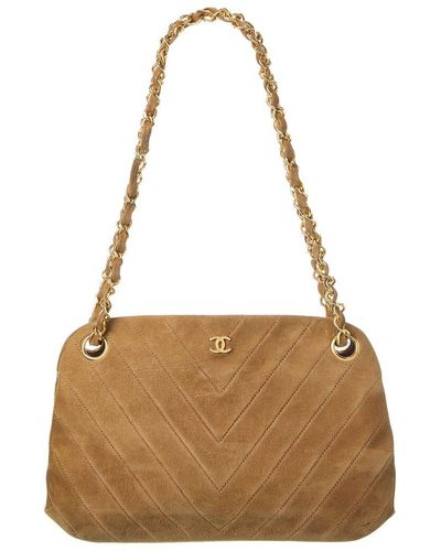 Chanel Neutral Suede Chevron Chain Shoulder Bag (authentic Pre-owned) - Brown