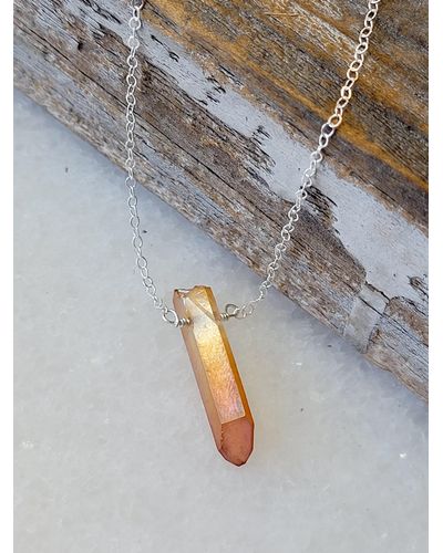 A Blonde and Her Bag Single Raw Peach Quartz Crystal Pendant Necklace - Gray