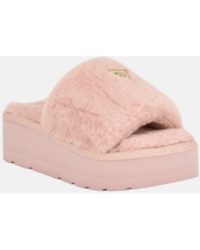 Guess Factory Synthie Shearling Platform Slippers - Pink