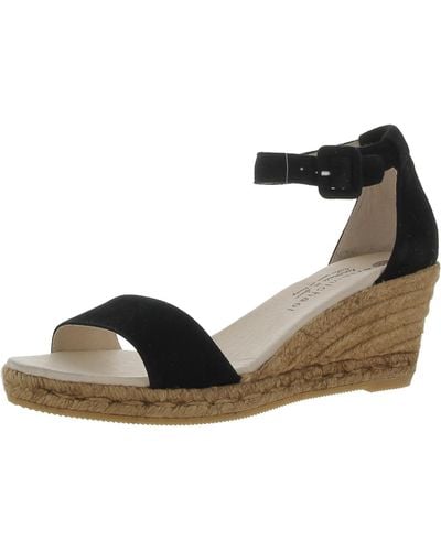Eric Michael Leather Ankle Strap Wedge Sandals - Black