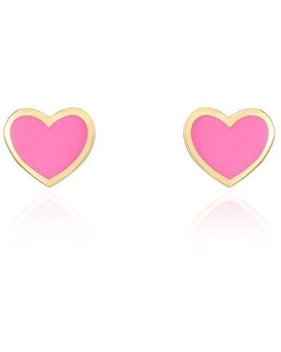 The Lovery Enamel Heart Stud Earrings - Pink