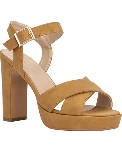 New York & Company Adalia Faux Suede Ankle Strap Platform Sandals - Metallic