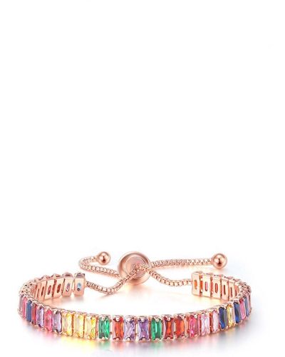 Liv Oliver 18k Rose Gold Multi Color Emerald-cut Adjustable Bracelet - Pink