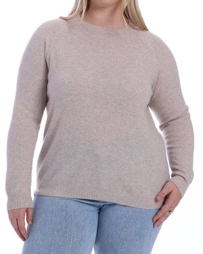 Minnie Rose Cashmere Long Sleeve Shrunken Crew Sweater - Gray