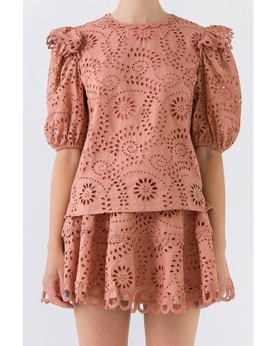 English Factory Elizabeth Lace Puff Sleeve Blouse - Pink