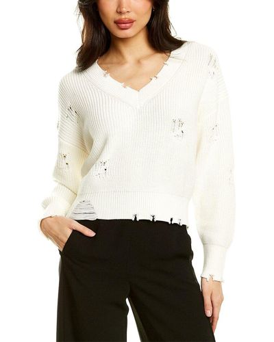 525 America Distressed V-neck Sweater - White