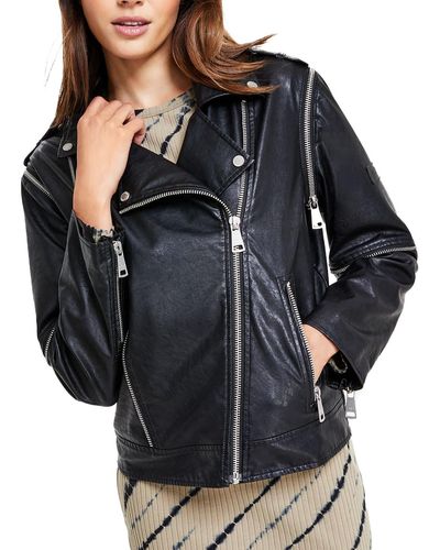 DKNY Faux Leather Short Motorcycle Jacket - Black