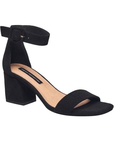 French Connection Texas Vegan Suede Block Heel Ankle Strap - Black
