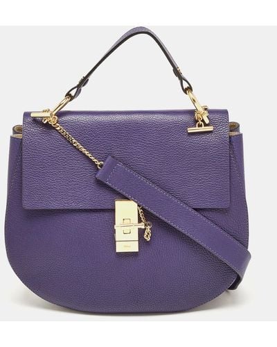 Chloé Dark Leather Large Drew Shoulder Bag - Purple