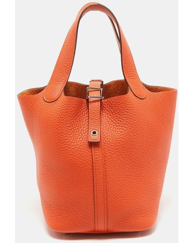 Hermès Feu Taurillon Clemence Leather Picotin Lock 18 Bag - Orange