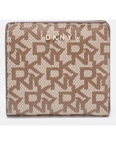 DKNY Beige Signature Coated Canvas Compact Wallet - Natural