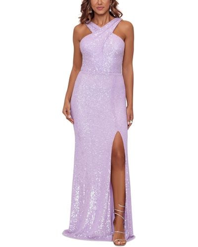 Aqua Sequined Long Evening Dress - Purple