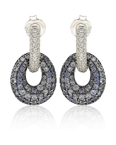 Suzy Levian Sterling Silver & White Sapphire And Diamond Accent Double Oval Dangle Earrings - Blue