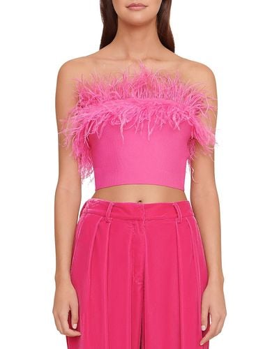 STAUD Nellie Faux Feather Trim Short Cropped - Pink