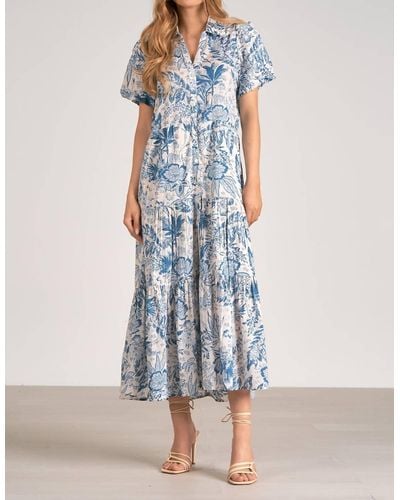 Elan Leaf Midi Dress - Blue