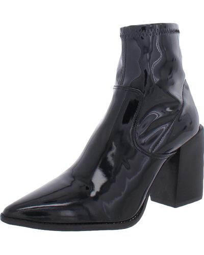 Steve Madden Aroma Faux Patent Pointed Toe Ankle Boots - Black