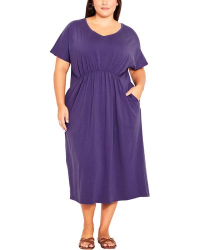 Evans Plus Cap Sleeve Long Shift Dress - Purple