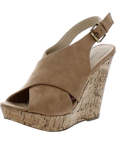 Chinese Laundry Suede Ankle Strap Wedge Sandals - Brown