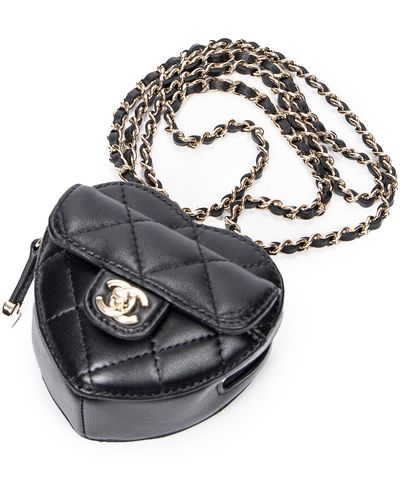 Chanel Mini Heart Clutch On Chain - Black