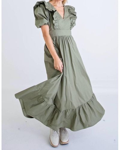 Karlie Ruffle Puff Sleeve Maxi Dress - Green