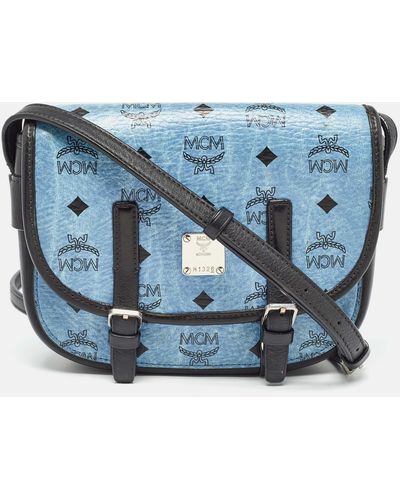MCM Visetos Coated Canvas And Leather Crossbody Bag - Blue
