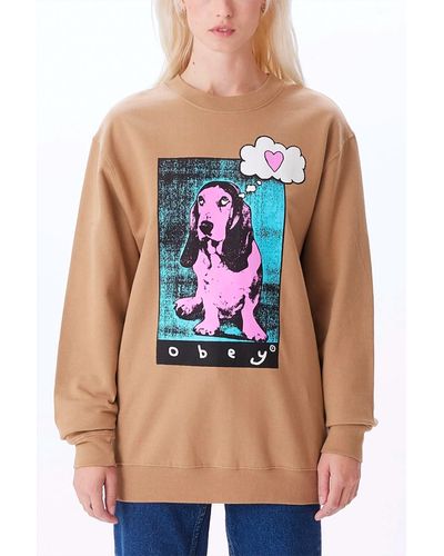 Obey Love Puppy 2 Crew Top In Sandstone - Blue