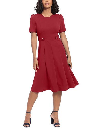 London Times Plus Cocktail Midi Fit & Flare Dress - Red