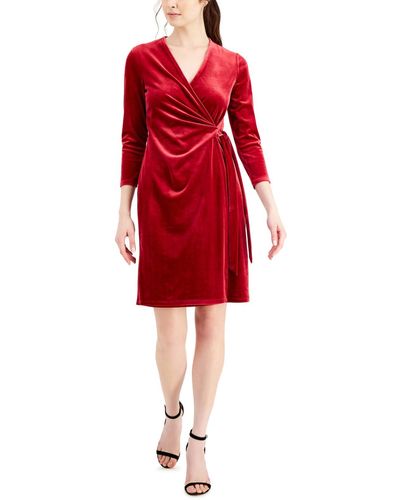 Anne Klein Velvet Wrap Sheath Dress - Red