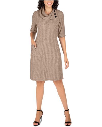 Signature By Robbie Bee Cowl Knee-length Sweaterdress - Natural