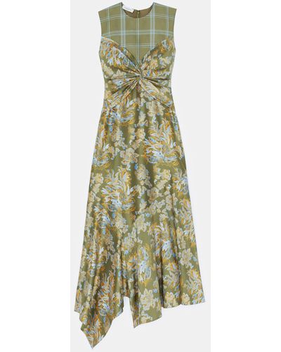 Lafayette 148 New York Collaged Prints Silk Crepe De Chine Twisted Front Dress - Green